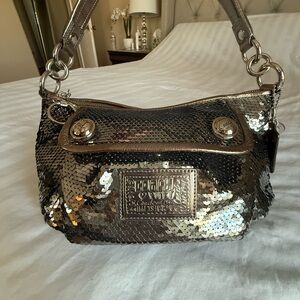 Coach Poppy Limited Edition - Silver Shimmer Sequin Shoulder Bag with Crossbody